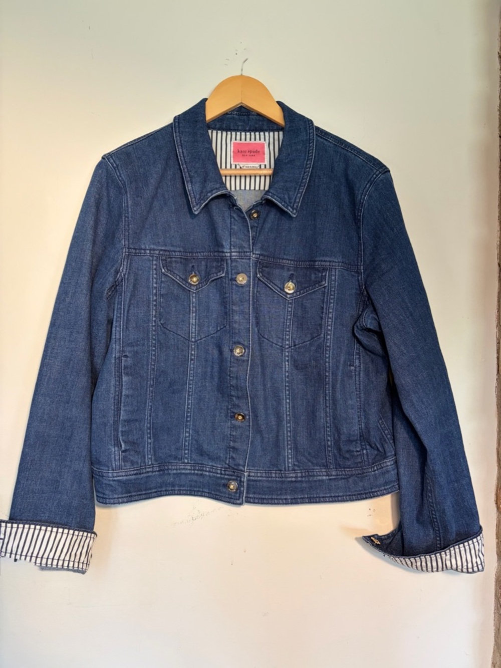 kate spade Indigo Denim Jacket with Striped Cuffs